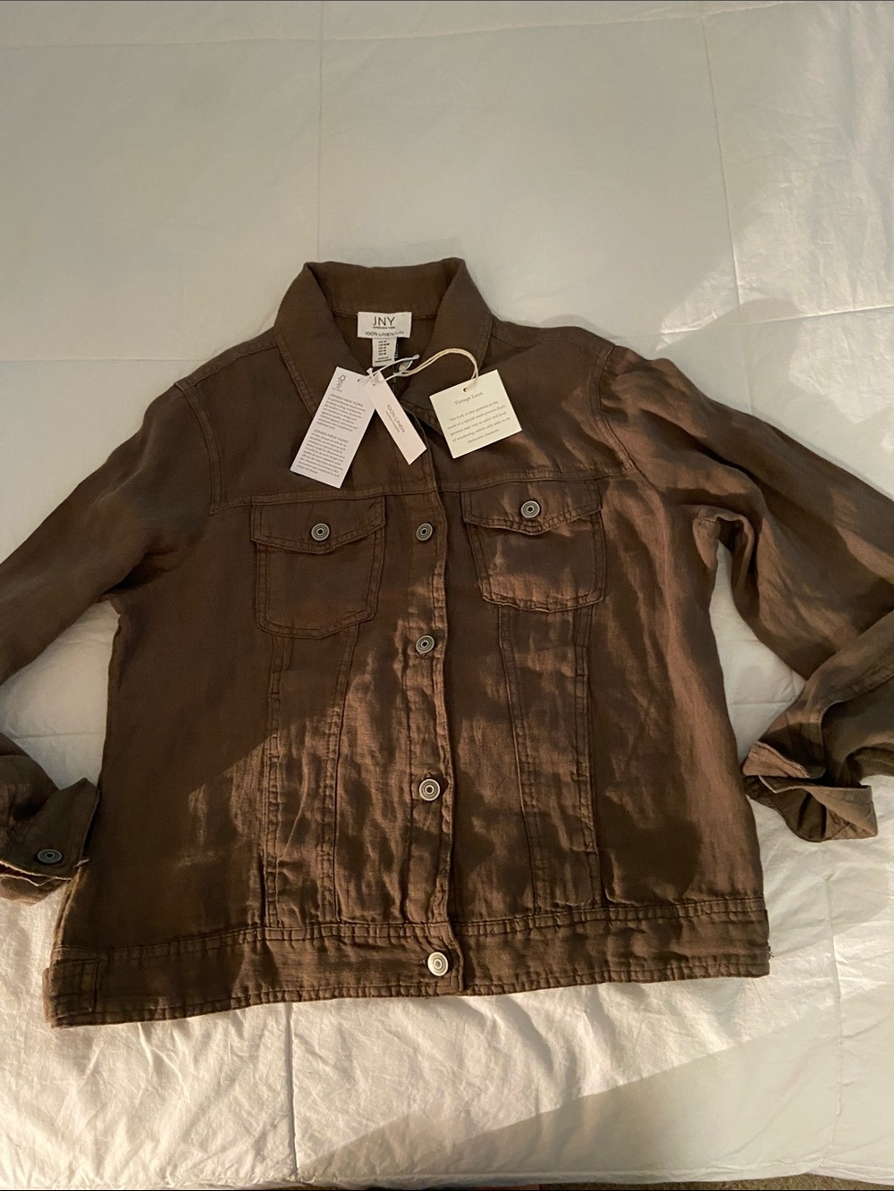 Olive Brown Linen Jean Jacket - Picture 7 of 12